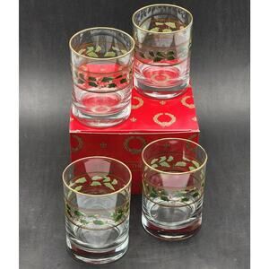 Royal Limited Holly Holiday Double Old Fashioned Glasses Set Of 4 Original Box